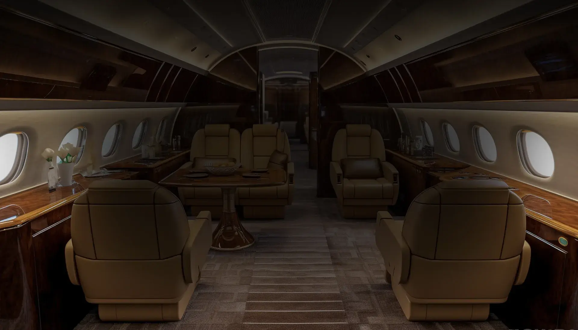 Private jet with detailed interior